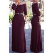 Lovely Bohemian Dew Shoulder Wine Red Maxi Dress