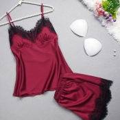 Lovely Sexy Lace Hem Wine Red Sleepwear