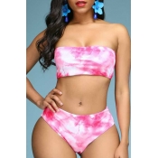 Lovely Tie-dye Pink Two-piece Swimsuit