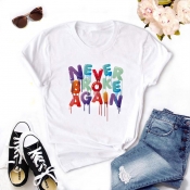Lovely Leisure O Neck Letter Print White T-shirt
