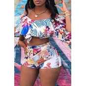 LW Bohemian Plants Print White Two-piece Shorts Se