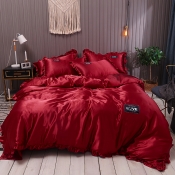 Lovely Cosy Flounce Design Wine Red Bedding Set