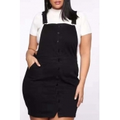 Lovely Casual Buttons Design Black Mini Plus Size 