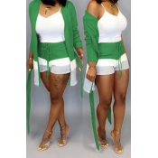 LW Casual Patchwork Green Two-piece Shorts Set(Wit