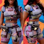 Lovely Casual Letter Print Black Two-piece Shorts 