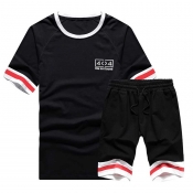 Lovely Men Sportswear Patchwork Black Two-piece Sh