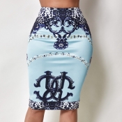 Lovely Trendy Print Blue Skirt