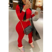Lovely Casual Fold Design Red Two-piece Pants Set