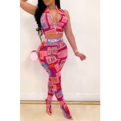 LW Trendy Print Pink Two-piece Pants Set