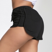 Lovely Casual Patchwork Black Shorts