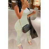 Lovely Leisure Fold Design Greyish White One-piece