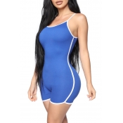 Lovely Leisure Patchwork Blue Plus Size One-piece 
