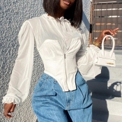 Lovely Trendy Patchwork White Blouse