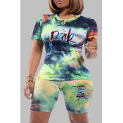 LW Plus Size Tie-dye Green Shorts Set