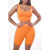 Lovely Sportswear Patchwork Orange Two-piece Short