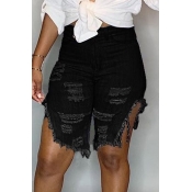 Lovely Trendy Broken Holes Black Shorts