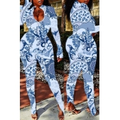 Lovely Stylish Print Blue One-piece Jumpsuit