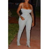 Lovely Sexy Fold Design Grey One-piece Jumpsuit