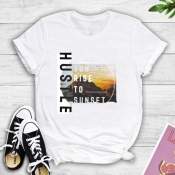 Lovely Leisure O Neck Letter Print White T-shirt