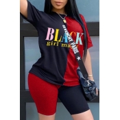 Lovely Casual Letter Print Red Two-piece Shorts Se