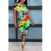 Lovely Casual Tie-dye Multicolor Two-piece Pants S