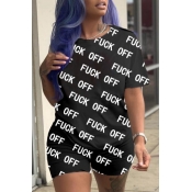 Lovely Casual Letter Black Two-piece Shorts Set