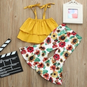 Lovely Stylish Sunflower Print Yellow Girl Two-pie
