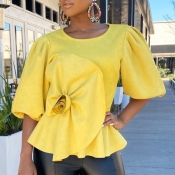 Lovely Trendy Fold Design Yellow Blouse