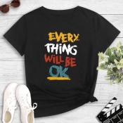 Lovely Leisure O Neck Letter Print Black T-shirt