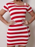 LW Casual Hollow-out Striped Red Mini Dress