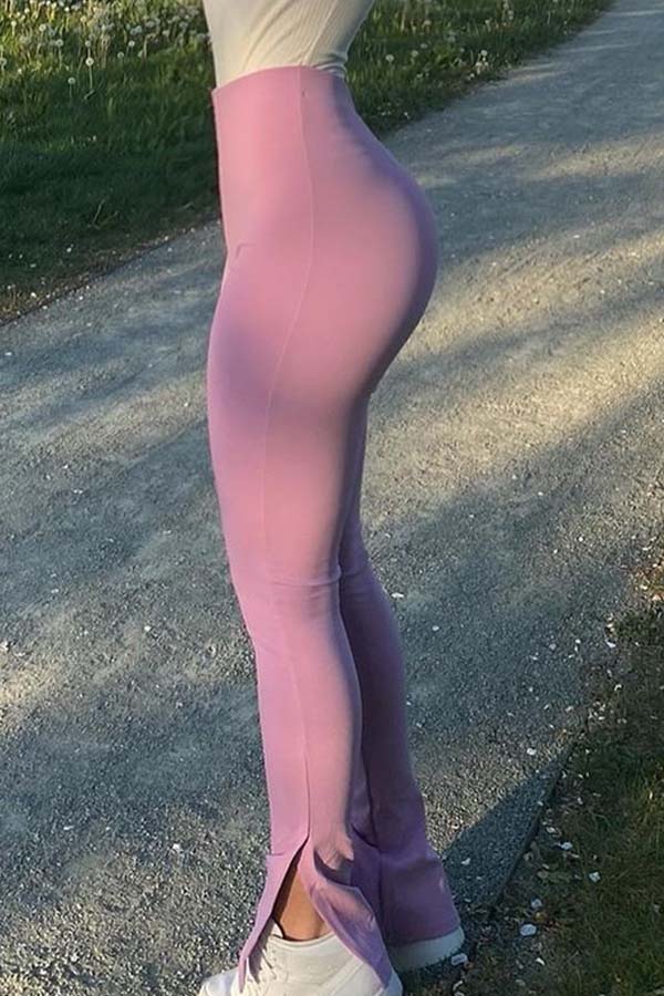 

Lovely Casual Skinny Side Slit Light Pink Pants