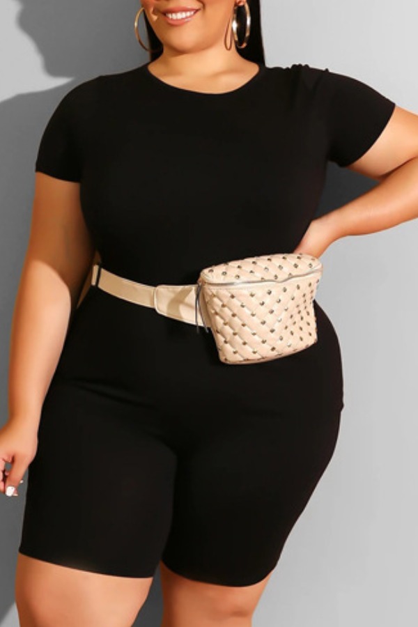 

Lovely Plus Size Casual Basic Black Two-piece Shorts Set