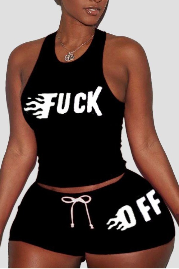 

Lovely Casual Letter Black Plus Size Two-piece Shorts Set