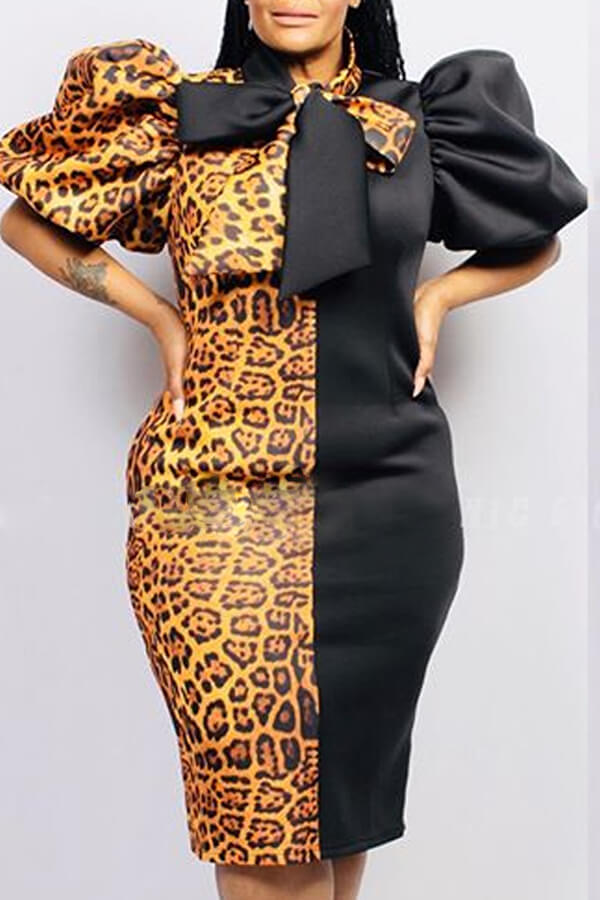 

LW Plus Size Trendy Patchwork Leopard Print Knee Length Dress