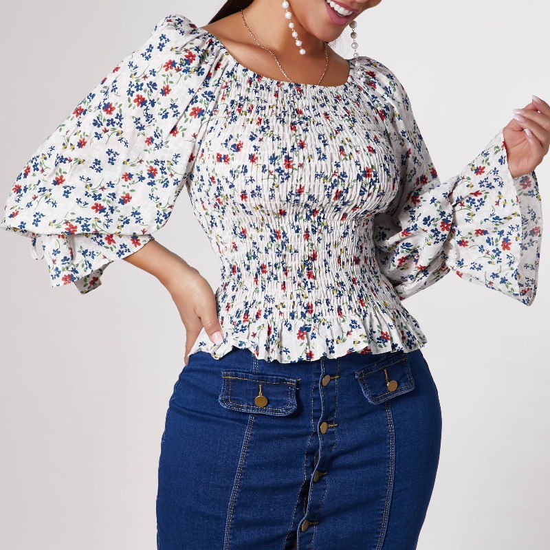 

Lovely Trendy Floral Print Apricot Blouse