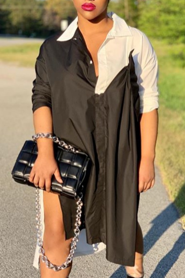 

Lovely Casual Patchwork White Mid Calf Dress