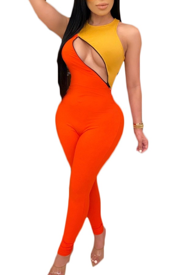 

Lovely Sexy Patchwork Orange One-piece Jumpsuit