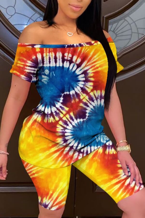 

Lovely Casual Tie-dye Yellow Two-piece Shorts Set