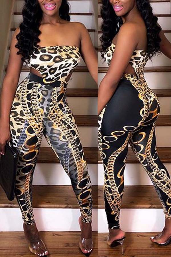 

Lovely Sexy Dew Shoulder Leopard Print Two-piece Pants Set