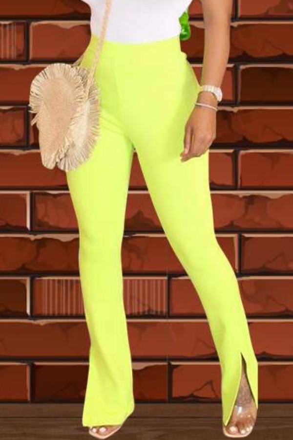 

Lovely Casual Side Slit Green Pants