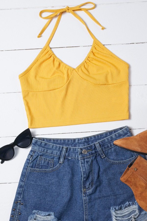 

Lovely Trendy Lace-up Yellow Camisole