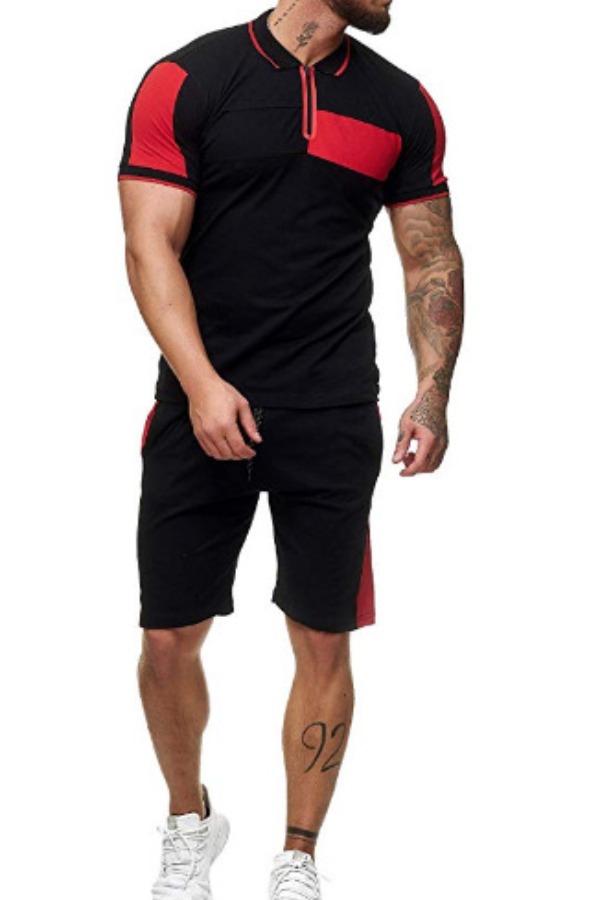 

Lovely Casual Patchwork Red Two-piece Shorts Set