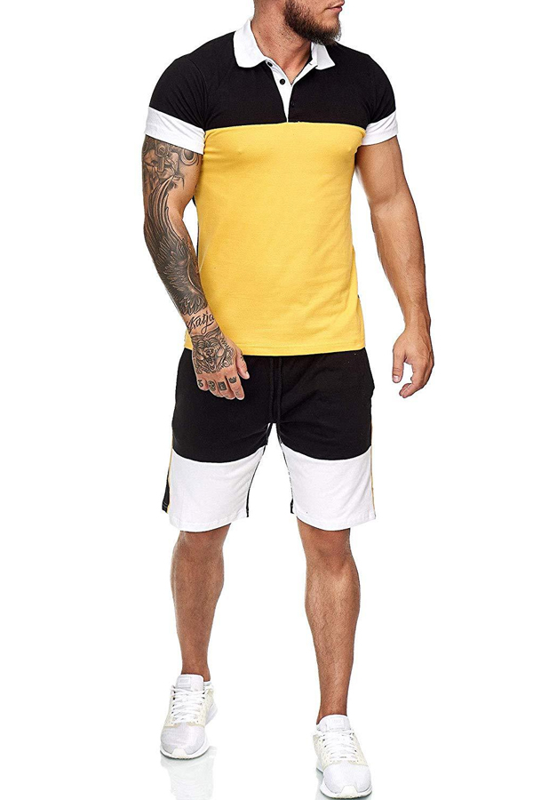 

Lovely Casual Patchwork Yellow Two-piece Shorts Set
