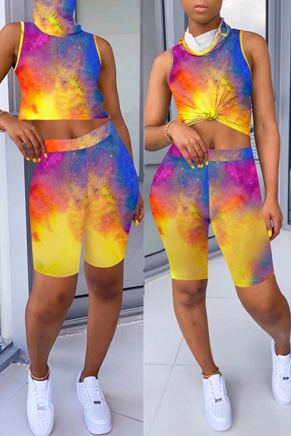 

Lovely Casual Tie-dye Blue Two-piece Shorts Set