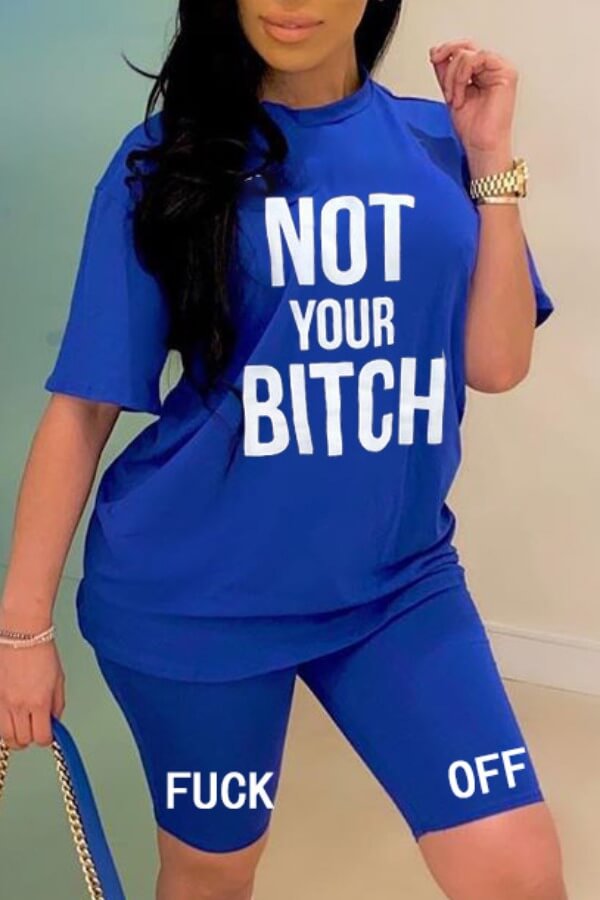

Lovely Leisure Letter Print Blue Two-piece Shorts Set