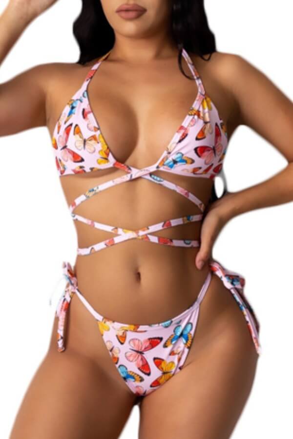 

Lovely Butterfly Print Pink Two-piece Swimsuit
