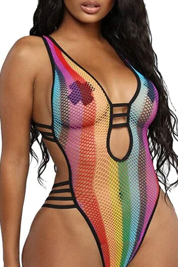 

Lovely Rainbow Striped One-piece Swimsuit, Multicolor mstn