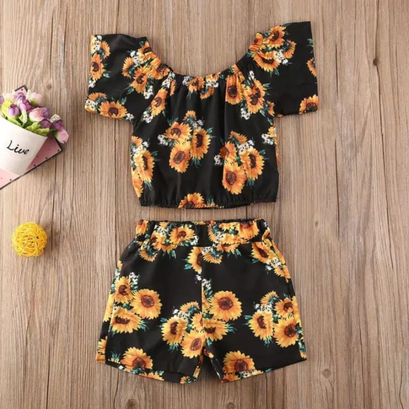 

Lovely Sweet Print Black Girl Two-piece Shorts Set