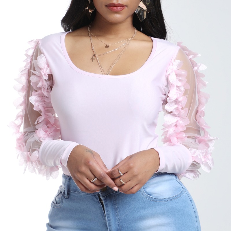 

Lovely Sweet Patchwork Pink Blouse