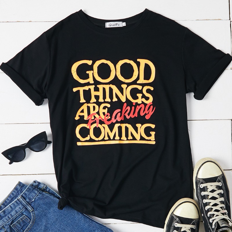 

Lovely Casual O Neck Letter Black T-shirt